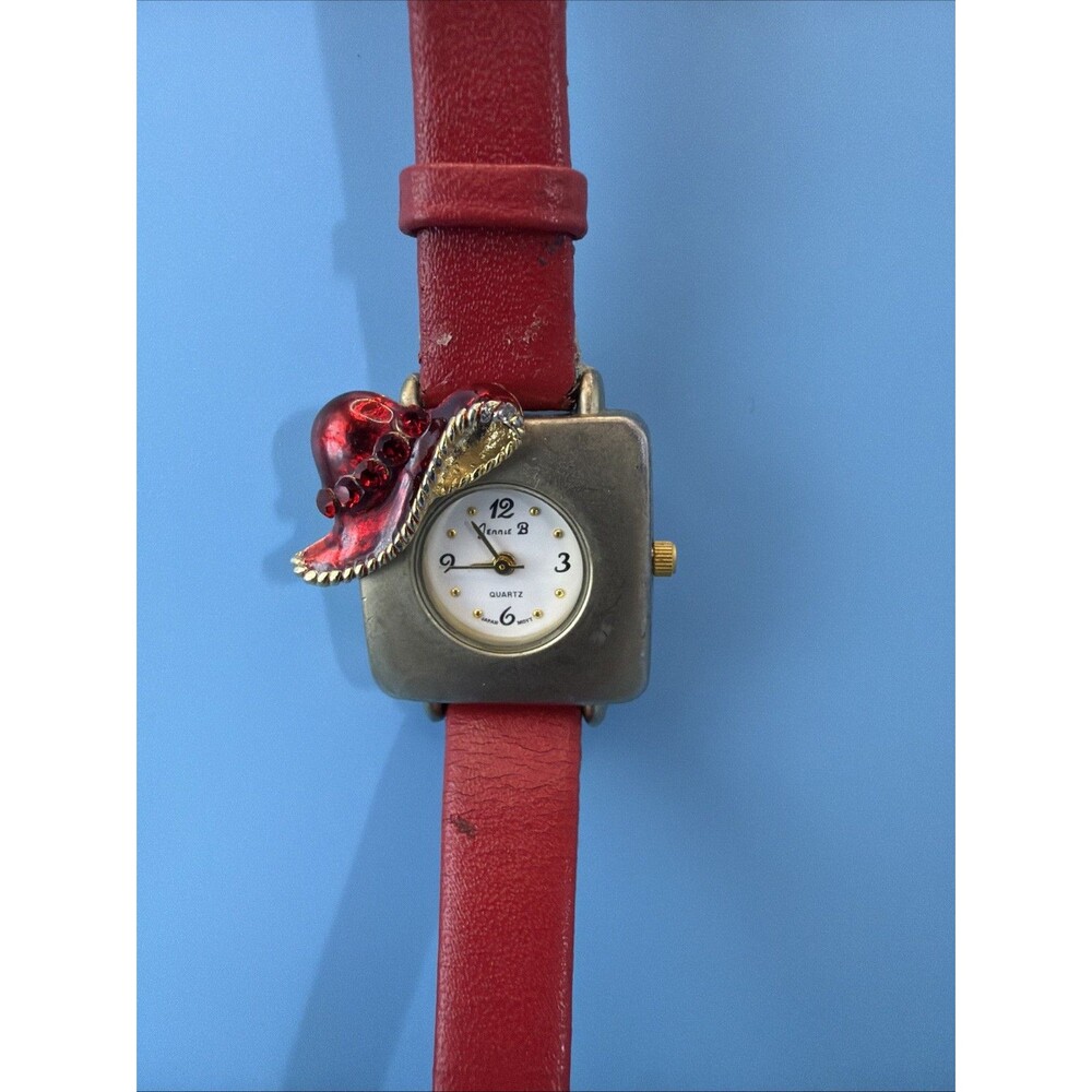 Jennie B Red Hat Society Watch VERY RARE New Battery Genuine Leather Band